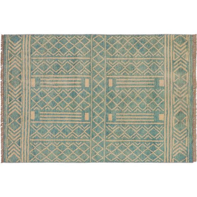 Shabby Chic Balochi Blue/Beige Wool Rug - 3'2''x5'1'' For Sale - Image 10 of 11