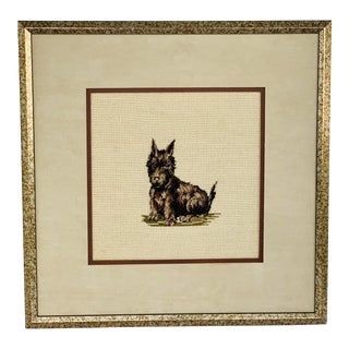 Framed Scottish Terrier Handmade Needlepoint Portrait For Sale