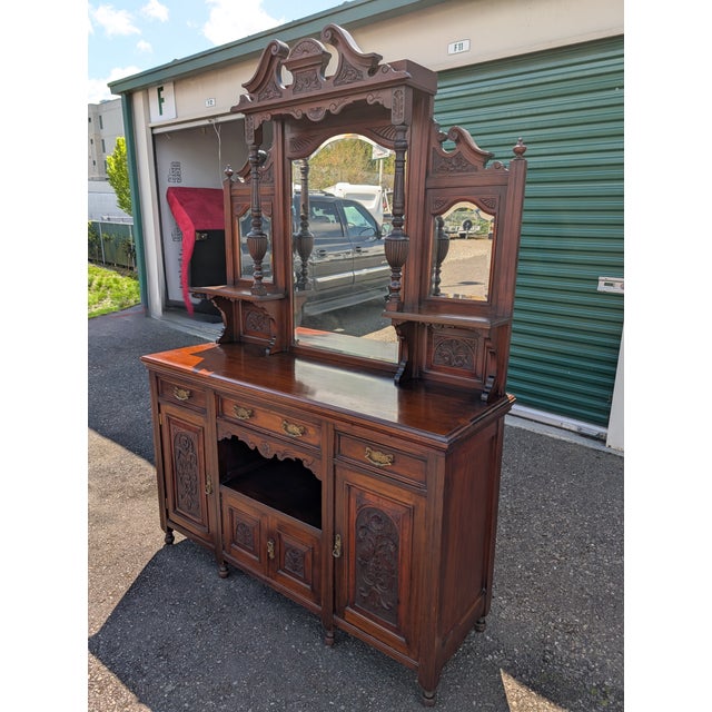 Antique Victorian Edwardian Mirror Back Mahogany Sideboard Buffet For Sale - Image 4 of 12