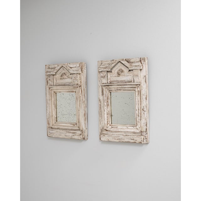 19th Century French Pair Of White Patinated Wooden Mirrors For Sale - Image 4 of 10