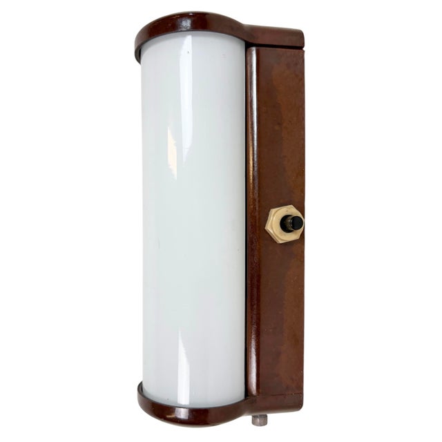 Industrial Brown Bakelite Wall Light with Milk Glass Shade from Elektrosvit, 1950s For Sale - Image 14 of 14