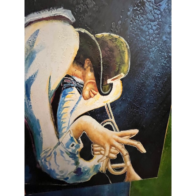 Expressionism Vintage Expressionistic Mid 20th Century Oil Painting of Jazz Musicians Bass Fiddle, Trumpet Signed by Listed Artist M. Harold (1935-2012jAmerican For Sale - Image 3 of 6