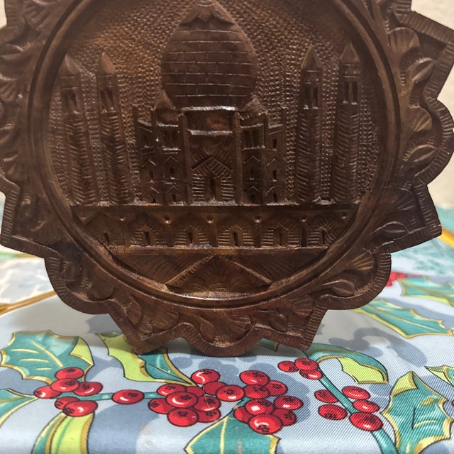Traditional Vintage Hand-Carved Taj Mahal Wooden Wall Plaque For Sale - Image 3 of 7