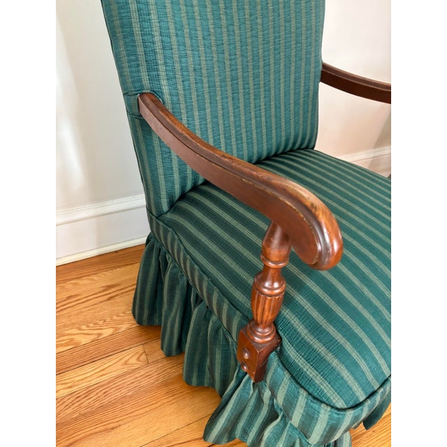 Early 20th Century Striped Green Skirted Chair For Sale - Image 10 of 12