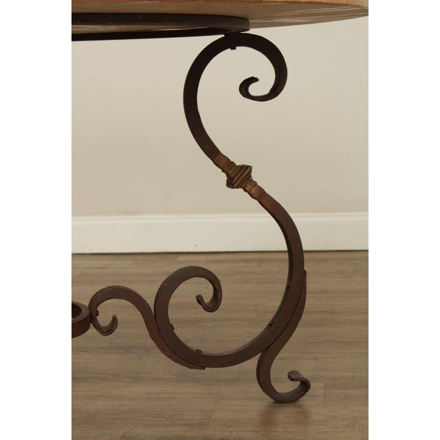 Tuscan Style Iron Scroll Base Round Marble Top Dining Table For Sale - Image 11 of 12
