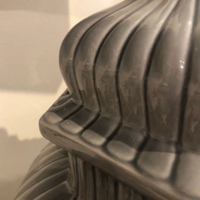 Vintage Italian Grey Ceramic Vase With Lid and Fluted Design For Sale - Image 9 of 12