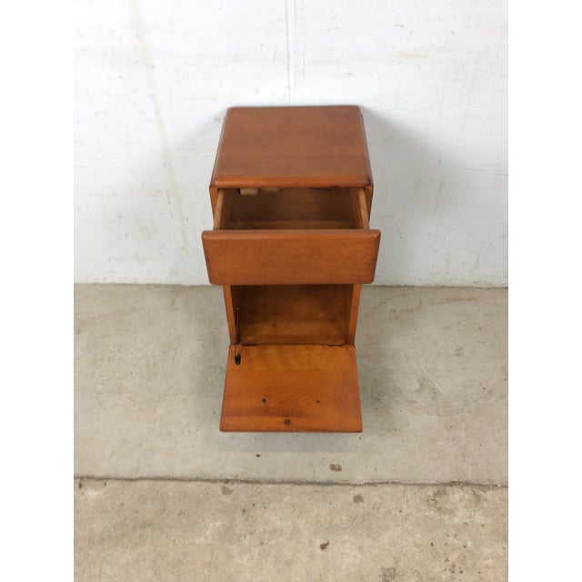 Mid Century Modern Nightstand With Drawer & Drop Front Cabinet by Heywood Wakefield For Sale - Image 10 of 17