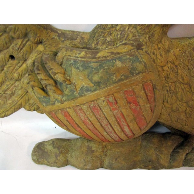 Wood Late 19th Century Hand-Carved & Painted Wooden Eagle With Shield Bellamy Style For Sale - Image 7 of 10