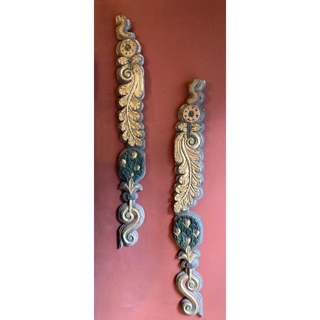 18th Century Antique Italian Polychrome Painted Handcarved Pilaster Friezes, Set of 2 For Sale - Image 15 of 18