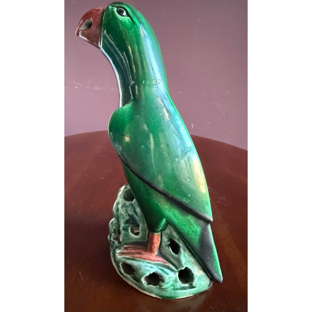 Pair of Beautiful Chinese Ceramic Parrots with gorgeous green glazing.
