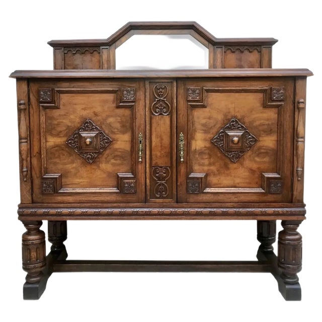 19th Century Catalan Spanish Buffet with 2 Doors and Mirror Crest For Sale