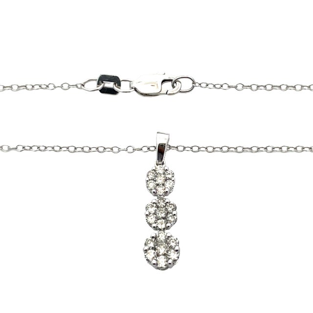 Metal Solid White Gold Diamond Stud Earrings & Pendant Necklace Set For Sale - Image 7 of 8