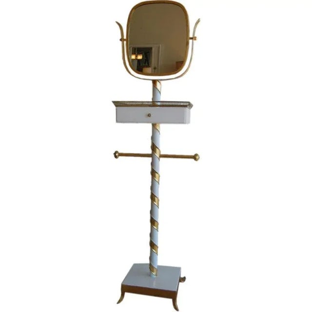 Vintage Venetian Italian Gilded & White Lacquered Swivel Standing Vanity Mirror or Sculpture Signed 50's For Sale - Image 10 of 10