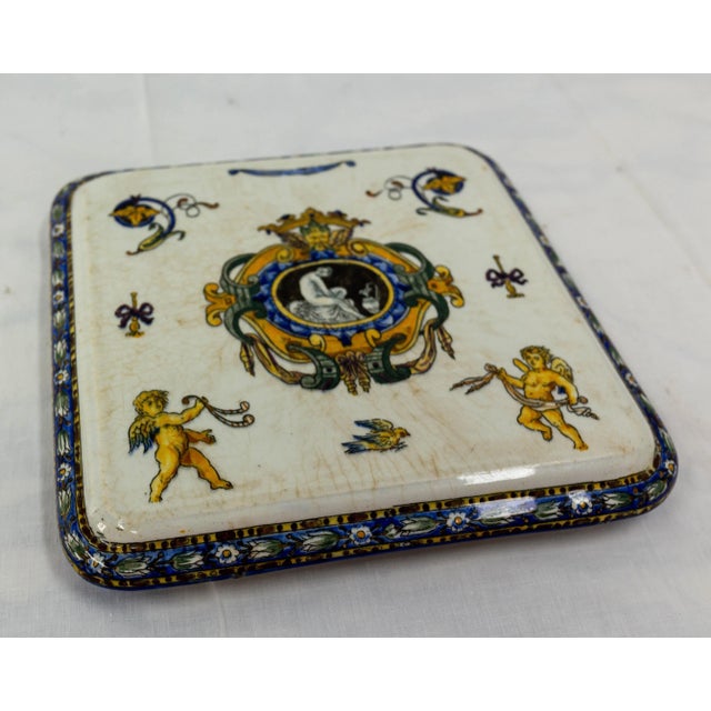 Antique French Coaster in Porcelain from Gien For Sale - Image 3 of 7