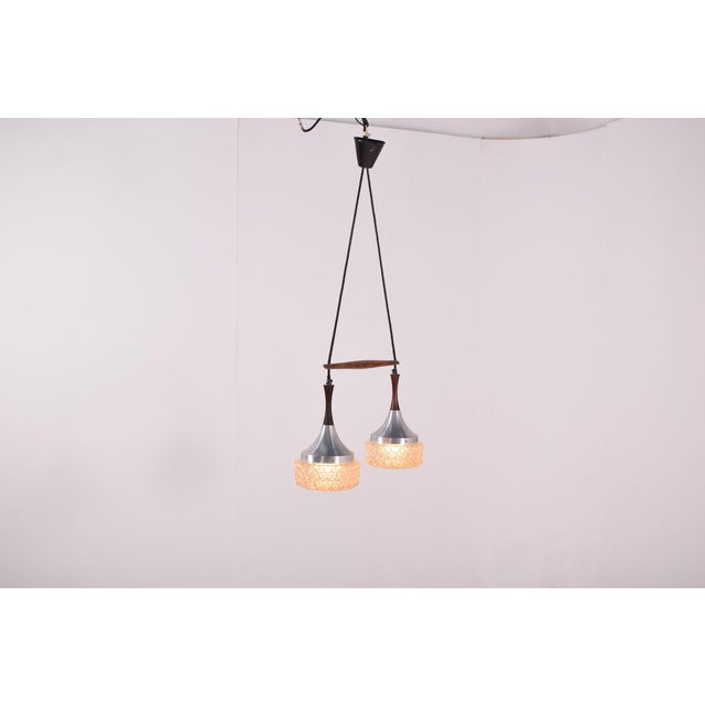 Mid-Century Danish Rosewood, Metal and Glass Dual Pendant Lamp, 1970 For Sale - Image 10 of 11