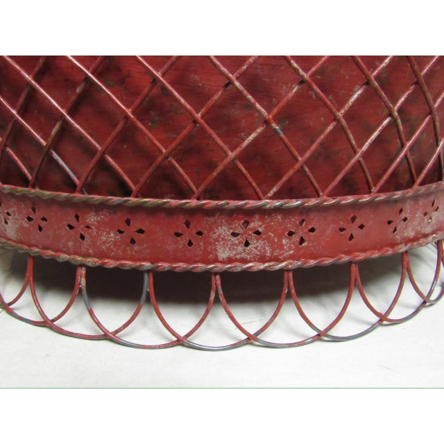Vintage French tole painted wirework planter, c.1930’s A good looking planter in a crimson red color and having a pull out...