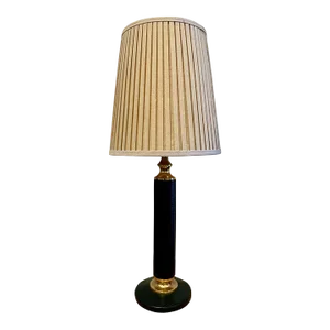 Forest Green Leather Clad Vintage French Table Lamp