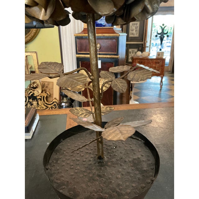 Pair of Italian 26” Vintage Tole Rose Topiaries For Sale In Tampa - Image 6 of 8