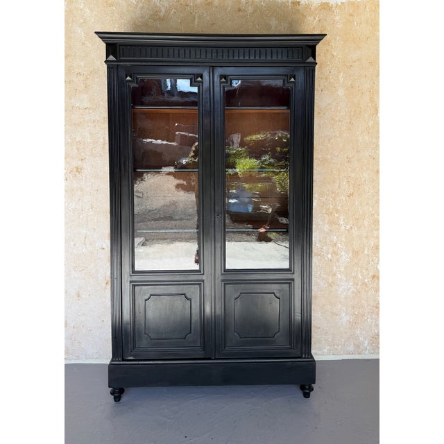 Late 19th Century French Napoleon III Style Ebonized Bookcase With Original Glass Doors For Sale - Image 12 of 18