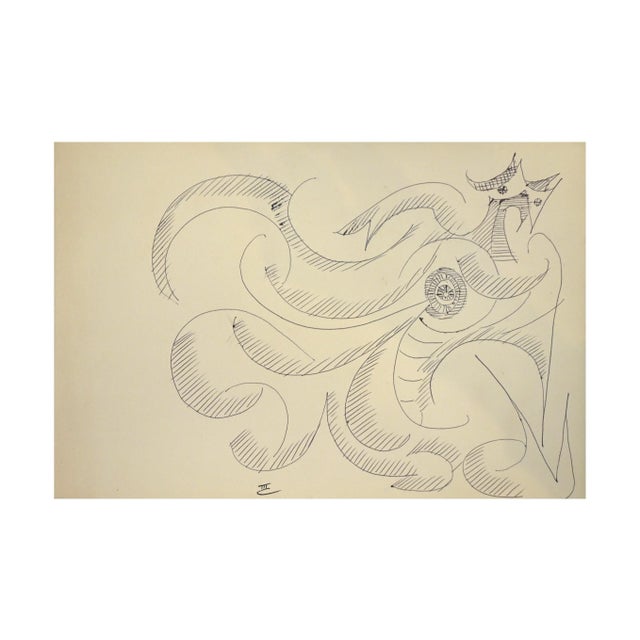 Abstract composition is an original artwork realized by Michel Cadoret. China ink on paper. The monogram of the artist is...