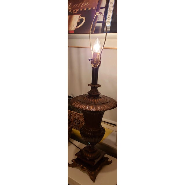 1950s Large Bronze Finish Table Lamp With Curled Scroll Feet For Sale - Image 9 of 10