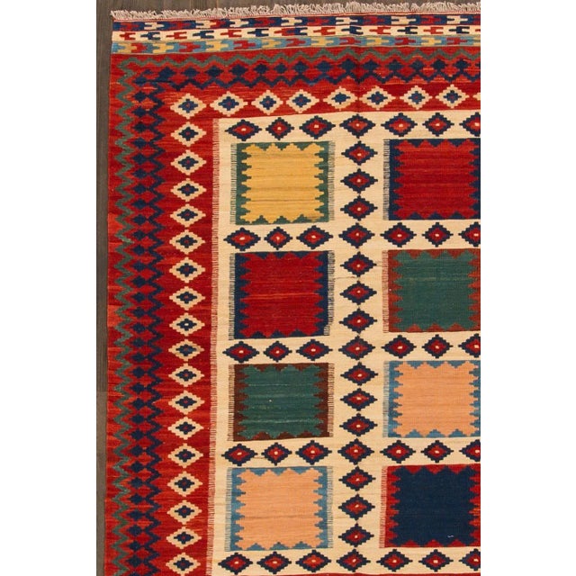 Modern Beige Modern Kilim Flatweave Wool Rug With Geometric Pattern For Sale - Image 3 of 7