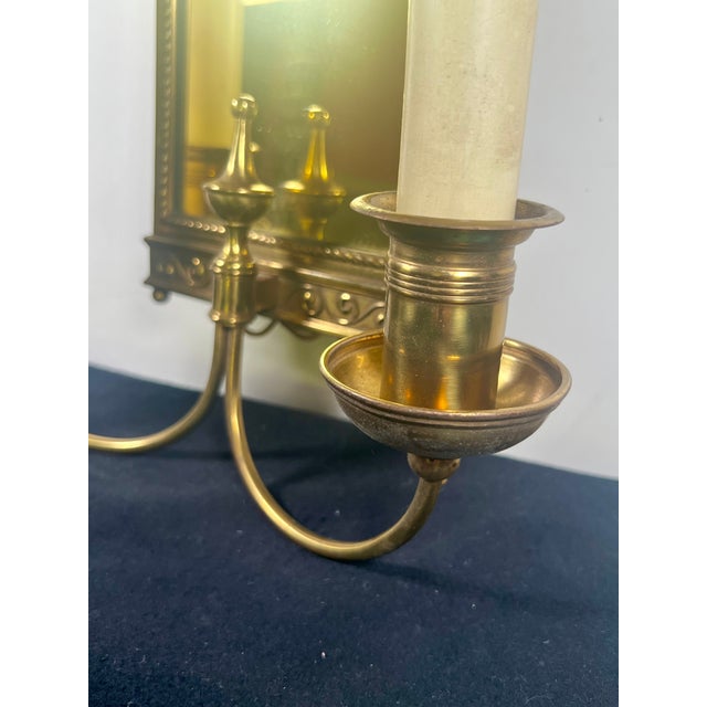 Mid 20th Century Vintage Brass Double Arm Hardwired Wall Sconce With Mirror For Sale - Image 5 of 9