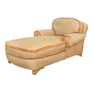 Vintage French Style Chaise Lounge With Newly Upholstered Fortuny Fabric For Sale