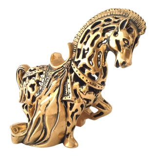 Vintage Mid-Century Gold Ceramic Signed Horse For Sale