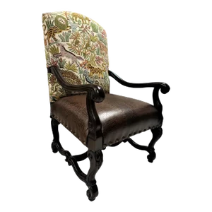 Hacienda Chair Upholstered With Jungle Animals Tapestry and Embossed Cowskin