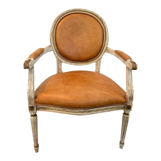 1960s Round Back Louise XVI Leather Chair For Sale