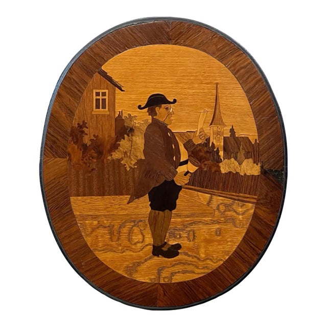 Vintage 1960s Town Crier Intarsia Wood Art For Sale