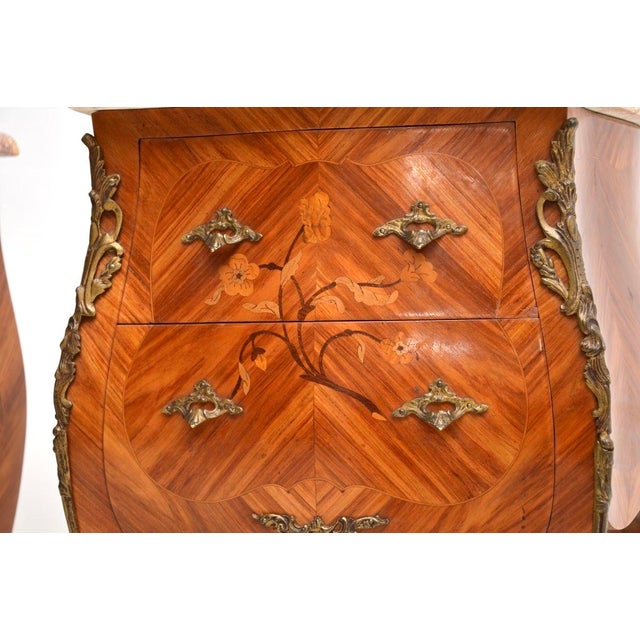 Antique French Marble Top Bedside Chests, 1900s, Set of 2 For Sale - Image 11 of 13