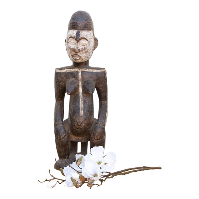 Antique Painted Idoma Seated Female Figure For Sale