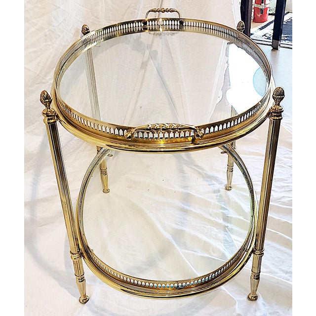 Brass 1980s Oval Brass 2 Tier Tea Table For Sale - Image 8 of 9