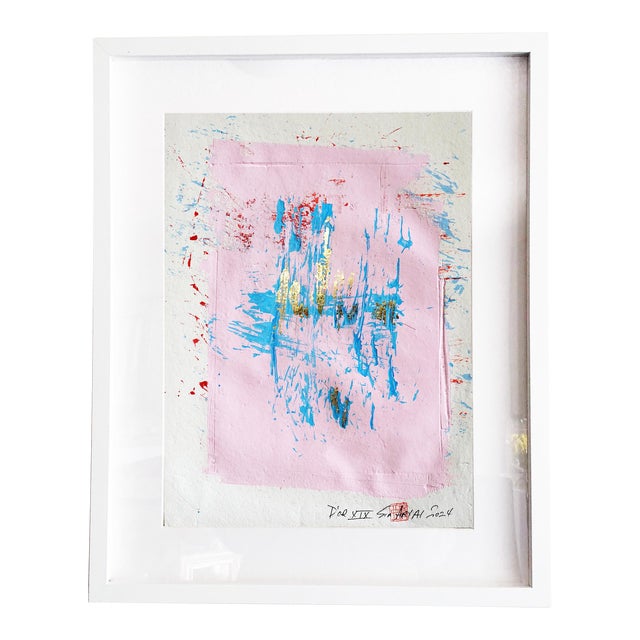 D'or. XIX Framed Abstract Pink With Gold Leaf Painting For Sale