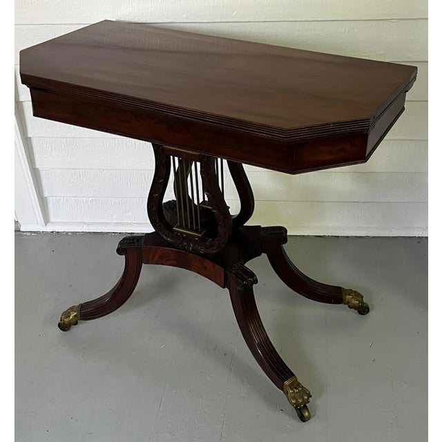 Antique Early 19th Century American Federal Mahogany Lyre Base Card or Console Table For Sale - Image 13 of 13