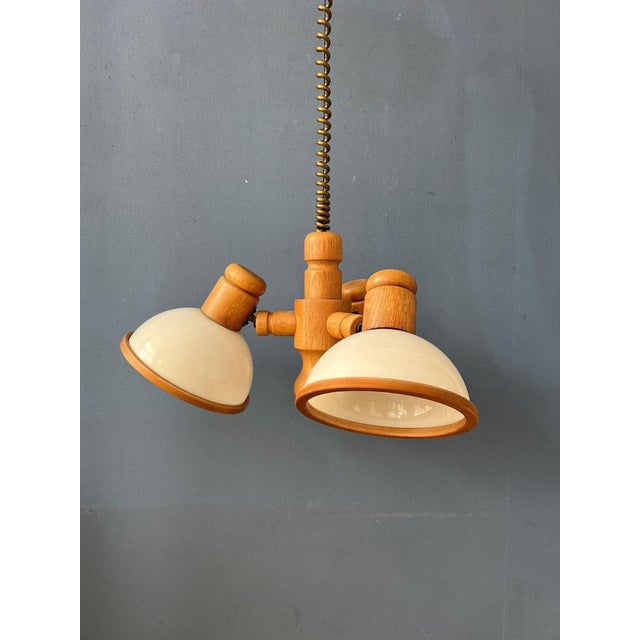 Cream Mid-Century Wooden Pendant Lamp with Three Acrylic Glass Shades from Steinhauer For Sale - Image 8 of 11
