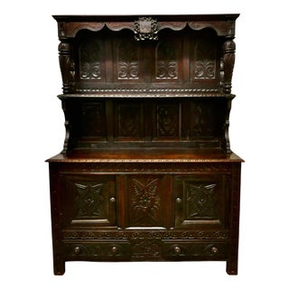 Carved Oak Dresser with Kings, 18th Century For Sale