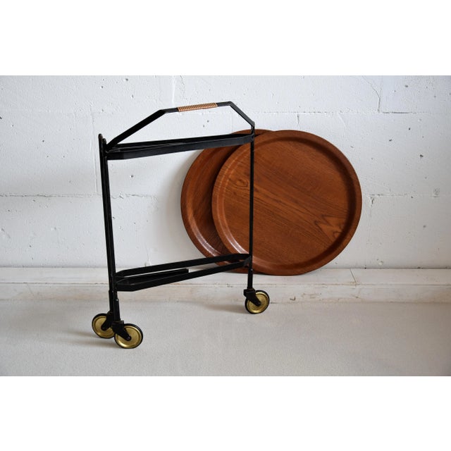 Black Mid-Century Foldable Teak Bar Trolley For Sale - Image 8 of 9