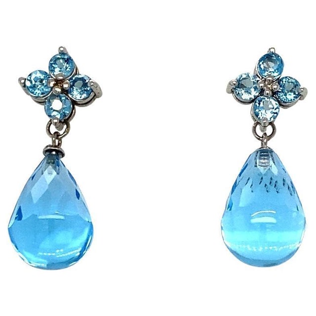 Contemporary 23.31 Carat Blue Topaz White Gold Drop Earrings - 2 Pieces For Sale - Image 3 of 6