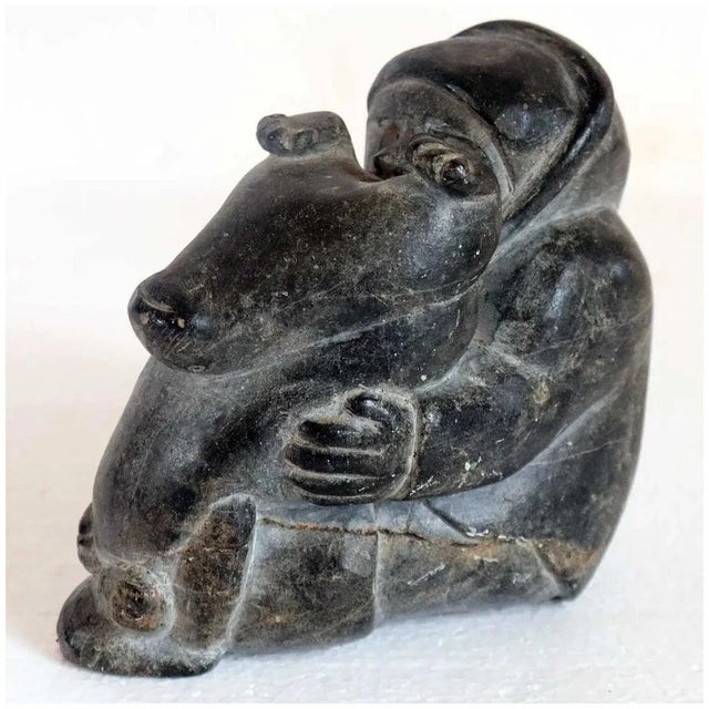First Nations Inuit ELIJASSIAPIK Black Soapstone Carving