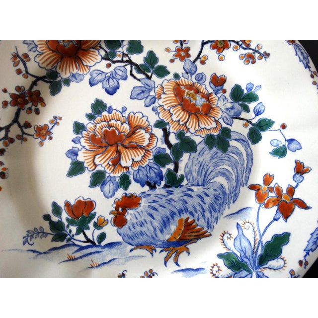 Ceramic Art Deco Plate with Rooster and Peony Decoration from Gien, 1940s For Sale - Image 7 of 9