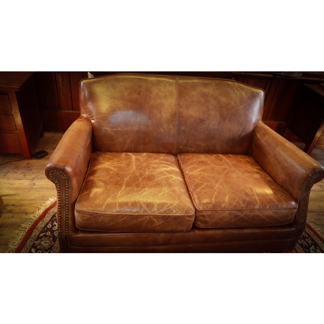 Small Gordon 2 Seater Sofa in Antique Whisky Cigar Leather from Coach House For Sale - Image 5 of 10