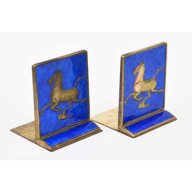 Vintage Chinese Enamel and Gold Plated Horse Bookends, 1950's For Sale - Image 4 of 12