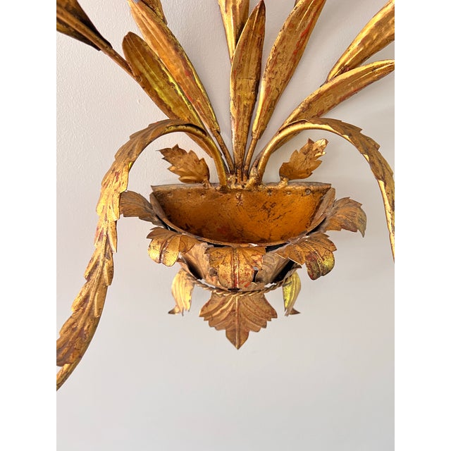 Gold 1960s Pair of Italian Gilt Tole Candle Sconces For Sale - Image 8 of 10