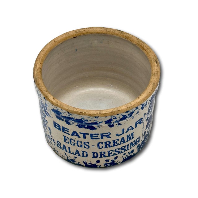Unusual Antique American Blue Spongeware Decorated Kitchen Beater Jar - Circa Very Early 1900s For Sale In Boston - Image 6 of 18