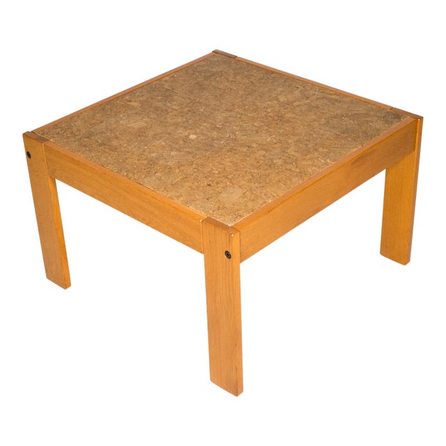 1970s Danish Modern Oak and Cork Coffee Table For Sale