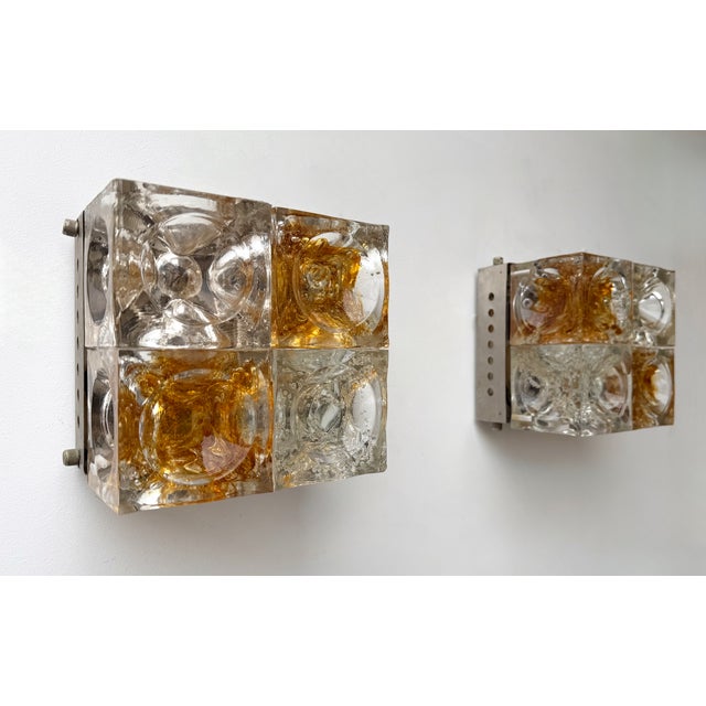 Amber 1970s Glass Cube Square Metal Sconces by Poliarte - a Pair For Sale - Image 8 of 12