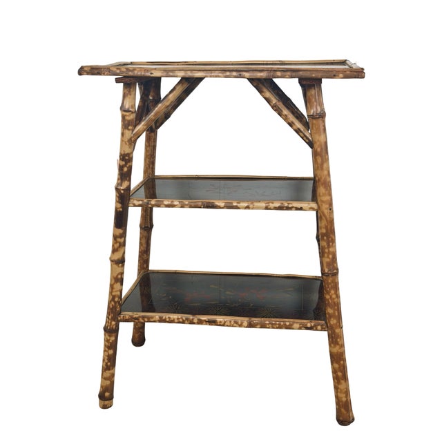 Antique Aesthetic Movement Tiger Bamboo Three-Tier Side Table For Sale - Image 4 of 12